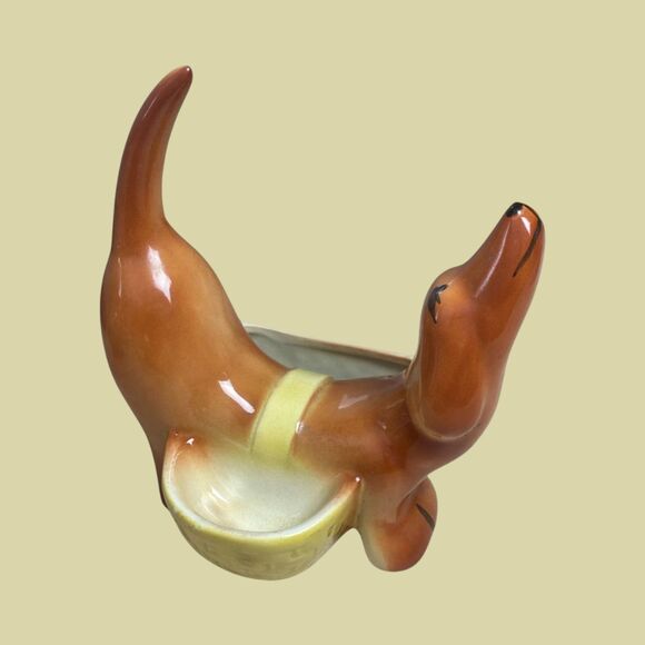 VTG A.L. Hirsch Dachshund Ceramic Planter Ashtray Mid-Century Brown Dog Figuine - Picture 1 of 10